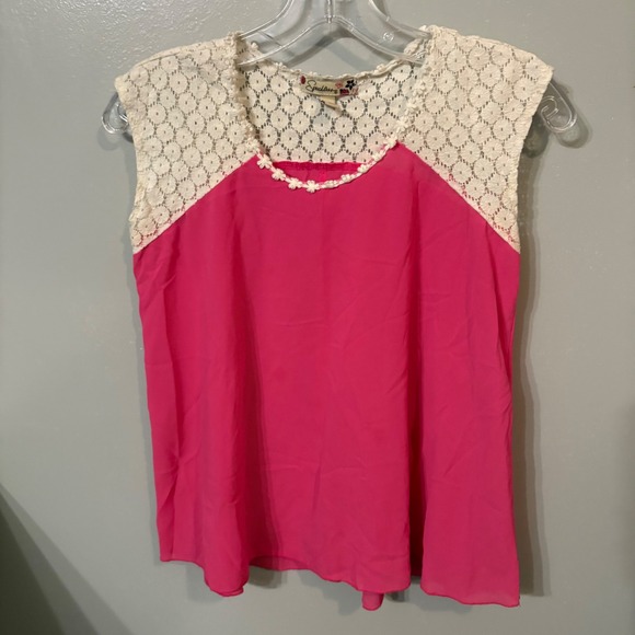 Other - Speckless Pink Sheer Top Crochet Lace Sleeveless Blouse (Girls Large)